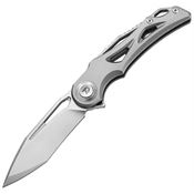 Dreamtech 3665G Satin Tanto Button Lock Knife Gray Titanium Handles
