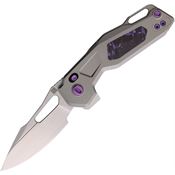 Ketuo M070 Satin Bohler Mini Griffin Button Lock Knife Grey Titanium Handles Purple Marble Inlay