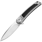 Dreamtech 4288C Satin Drop Point Button Lock Knife Gray Titanium/Carbon Fiber Handles