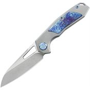 Kubey 284H Vagrant Stonewash Framelock Knife Grey Titanium Timascus Handles