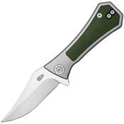 Auxiliary 002MGN Deadhead Bowie Framelock Knife Gray Titanium/Green Micatra Handles