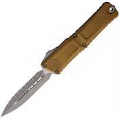 Microtech 114212APTA Auto Combat Troodon Gen III Apocalyptic Serrated Dagger Tan Aluminum Handle