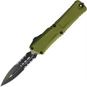 Microtech 11422OD Auto Combat Troodon Gen III Two-Tone Part Serrated Double Edge Dagger OD Green Aluminum Handle