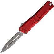 Microtech 114211APRD Auto Combat Troodon Gen III Apocalyptic Part Serrated Dagger Red Aluminum Handle