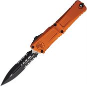 Microtech 11422OR Auto Combat Troodon Gen III Two-Tone Part Serrated Dagger Orange Aluminum Handle