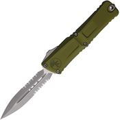 Microtech 114211APOD Auto Combat Troodon Gen III Apocalyptic Part Serrated Double Edge Dagger OD Green Aluminum Handle
