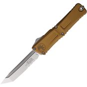 Microtech 114411TA Auto Combat Troodon GenIII Stonewash Part Serrated Tanto Tan Aluminum Handle