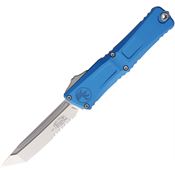 Microtech 114411BL Auto Combat Troodon GenIII Stonewash Part Serrated Tanto Blue Aluminum Handle