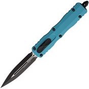 Microtech 2251CN Auto Dirac Two-Tone Double Edge Dagger Cyan Aluminum Handle