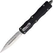 Microtech 2256 Auto Dirac Satin Serrated Double Edge Dagger Black Aluminum Handle
