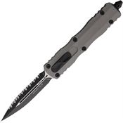 Microtech 2253NC Auto Dirac Two-Tone Serrated Double Edge Dagger Gray Aluminum Handle