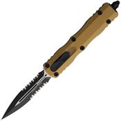 Microtech 2252TA Auto Dirac Two-Tone Part Serrated Double Edge Dagger Tan Aluminum Handle