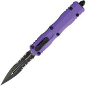 Microtech 2272PU Auto Dirac Delta OTF Two-Tone Part Serrated Double Edge Dagger Purple Aluminum Handle