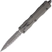 Microtech 227D12APNC Auto Dirac Delta OTF Apocalyptic Serrated Double Edge Dagger Gray Aluminum Handle