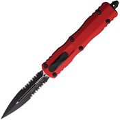 Microtech 2272RD Auto Dirac Delta OTF Two-Tone Part Serrated Double Edge Dagger Red Aluminum Handle