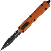 Microtech 2272OT Auto Dirac Delta OTF Two-Tone Part Serrated Double Edge Dagger Tangerine Aluminum Handle