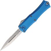 Microtech 1702M11BL Auto Hera II Mini Stonewash Part Serrated Double Edge Dagger Blue Aluminum Handle