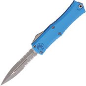 Microtech 1702M11APBL Auto Hera II Mini Apocalyptic Part Serrated Dagger Blue Aluminum Handle