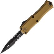 Microtech 1702M2TA Auto Hera II OTF Mini Two-Tone Part Serrated Dagger Tan Aluminum Handle