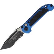 Microtech 11362BL Auto LUDT Button Lock GenIII Two-Tone Part Serrated Tanto Blue Aluminum Handle
