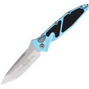 Microtech 161A11TQ Auto Socom Elite Buttonlock Stonewash Part Serrated Turquoise Aluminum Handle