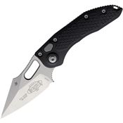 Microtech 1694 Auto Stitch Button Lock Satin Wharncliffe Black Aluminum Handle