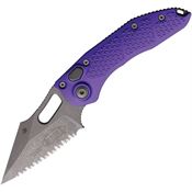 Microtech 16912APPU Auto Stitch Button Lock Apocalyptic Serrated Wharncliffe Purple Aluminum Handle