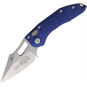 Microtech 16910NA Auto Stitch Button Lock Stonewash Wharncliffe Blue Aluminum Handle