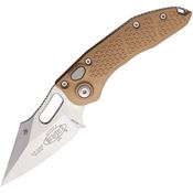 Microtech 16910BN Auto Stitch Button Lock Stonewash Wharncliffe Brown Aluminum Handle