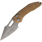 Microtech 16910APBN Auto Stitch Button Lock Apocalyptic Wharncliffe Brown Aluminum Handle