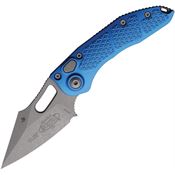 Microtech 16910APBL Auto Stitch Button Lock Apocalyptic Wharncliffe Blue Aluminum Handle