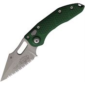 Microtech 16912APEG Auto Stitch Button Lock Apocalyptic Serrated Wharncliffe Emerald Green Aluminum Handle