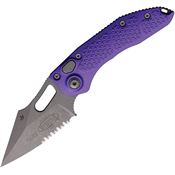 Microtech 16911APPU Auto Stitch Button Lock Apocalyptic Part Serrated Wharncliffe Purple Aluminum Handle