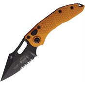 Microtech 1692OT Auto Stitch Button Lock Black Part Serrated Wharncliffe Tangerine Aluminum Handle