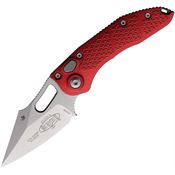 Microtech 16910RD Auto Stitch Button Lock Stonewash Wharncliffe Red Aluminum Handle