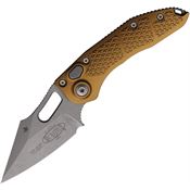 Microtech 16910APTA Auto Stitch Button Lock Apocalyptic Wharncliffe Tan Aluminum Handle