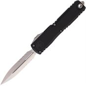 Microtech 1122411 Auto Ultratech Gen IV OTF Stonewash Part Serrated Double Edge Dagger Black Aluminum Handle