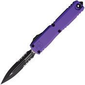 Microtech 112242PU Auto Ultratech Gen IV OTF Two-Tone Part Serrated Double Edge Dagger Purple Aluminum Handle