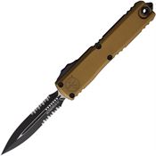 Microtech 112242TA Auto Ultratech Gen IV OTF Two-Tone Part Serrated Dagger Tan Aluminum Handle