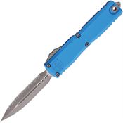 Microtech 1122412APBL Auto Ultratech Gen IV OTF Apocalyptic Serrated Double Edge Dagger Blue Aluminum Handle