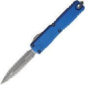 Microtech 11224D12APBL Auto Ultratech Gen IV OTF Apocalyptic Serrated Double Edge Dagger Blue Aluminum Handle