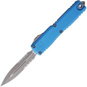 Microtech 1122411APBL Auto Ultratech Gen IV OTF Apocalyptic Part Serrated Dagger Blue Aluminum Handle