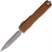 Microtech 1122412APBN Auto Ultratech Gen IV OTF Apocalyptic Serrated Double Edge Dagger Brown Aluminum Handle