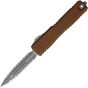 Microtech 11224D12APBN Auto Ultratech Gen IV OTF Apocalyptic Serrated Double Edge Dagger Brown Aluminum Handle