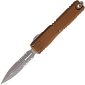 Microtech 1122411APBN Auto Ultratech Gen IV OTF Apocalyptic Part Serrated Dagger Brown Aluminum Handle