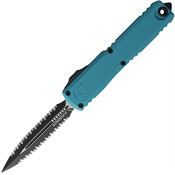 Microtech 11224D3CN Auto Ultratech Gen IV OTF Two-Tone Serrated Double Edge Dagger Cyan Aluminum Handle