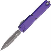 Microtech 1122411APPU Auto Ultratech Gen IV OTF Apocalyptic Part Serrated Double Edge Dagger Purple Aluminum Handle