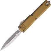 Microtech 1122411TA Auto Ultratech Gen IV OTF Stonewash Part Serrated Double Edge Dagger Tan Aluminum Handle