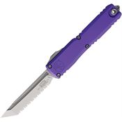 Microtech 1123412PU Auto Ultratech Gen IV OTF Stonewash Serrated Tanto Purple Aluminum Handle