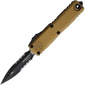 Microtech 123242TA Auto UTX-85 Gen IV OTF Two-Tone Part Serrated Double Edge Dagger Tan Aluminum Handle